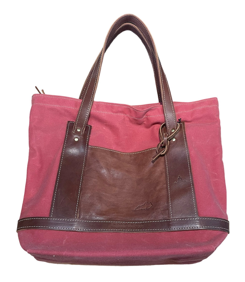 Leather Market Bag with Red Waxed Duck Cloth