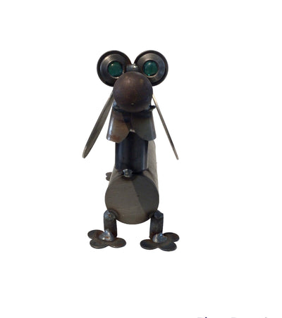 Mini Dachshund with Marbles - Meet the quietest dog you'll ever own! He is made from recycled metal "scrap" and will quickly become your best friend.