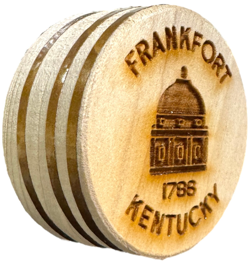 Kentucky Bourbon Barrel Bung Magnet - Commemorate your bourbon distiller tour with the story of the bourbon barrel bung