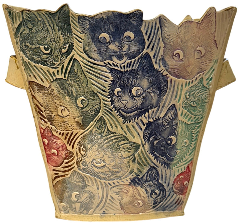 Ceramic Cat Vase with handles- A "vase" only a cat mother could love!