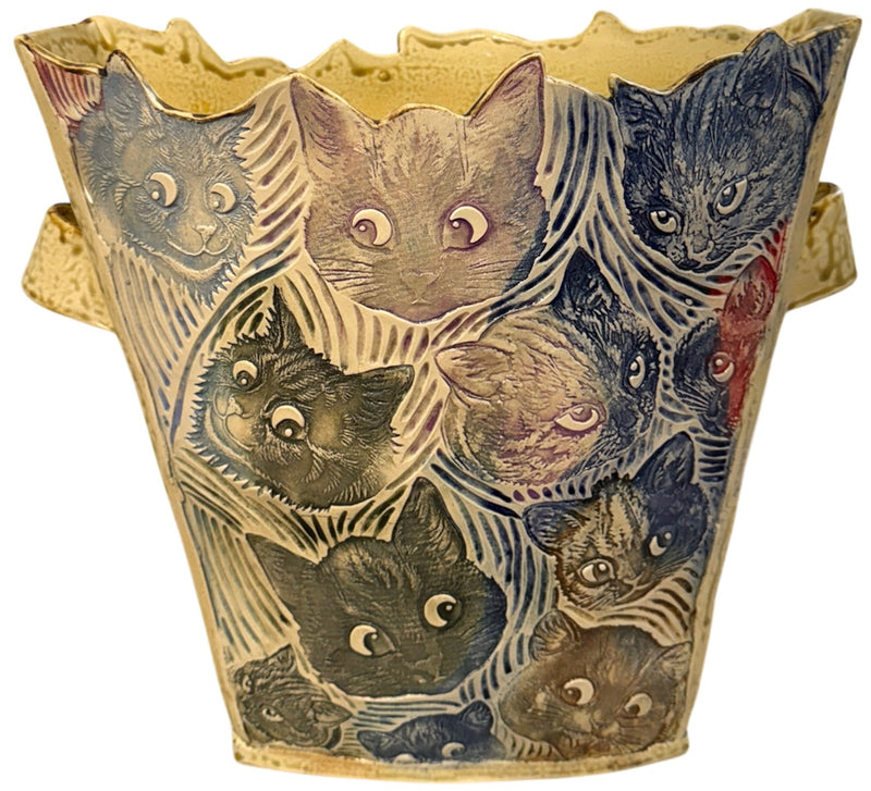 Ceramic Cat Vase with handles- A "vase" only a cat mother could love!