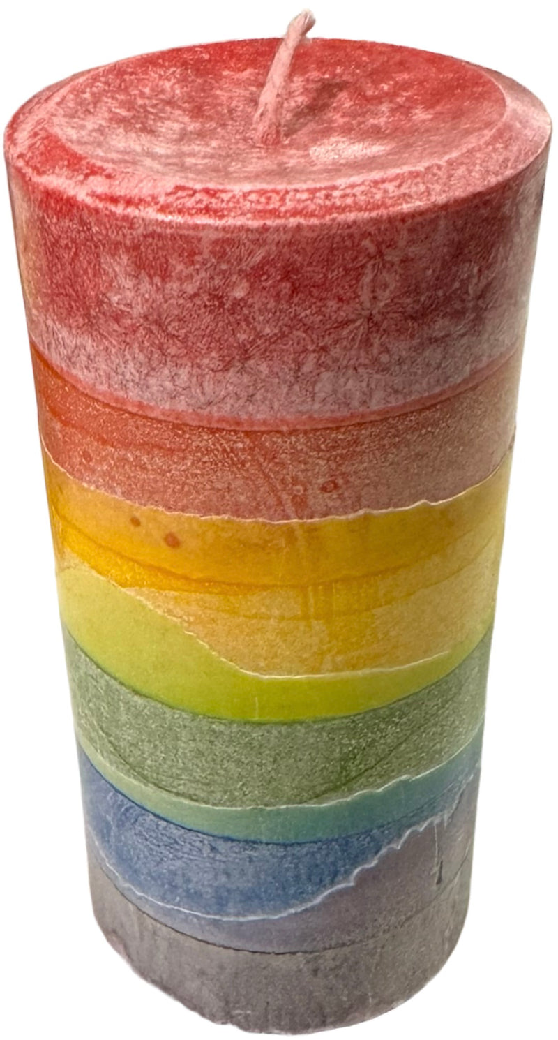 Strawberry Champagne Rainbow Pillar Candle - With scents of strawberry champagne, this summer candle will light up any room, creating instant fun wherever it&