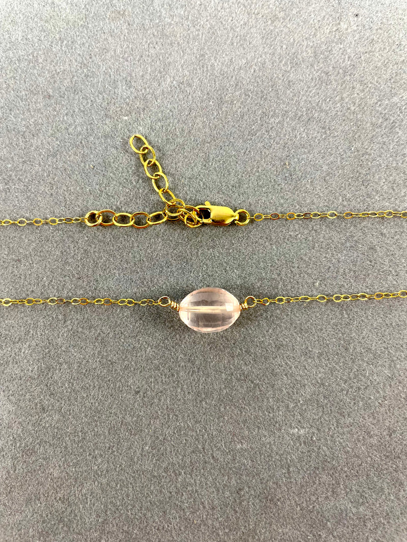 Rose Quartz Necklace with Gold Chain