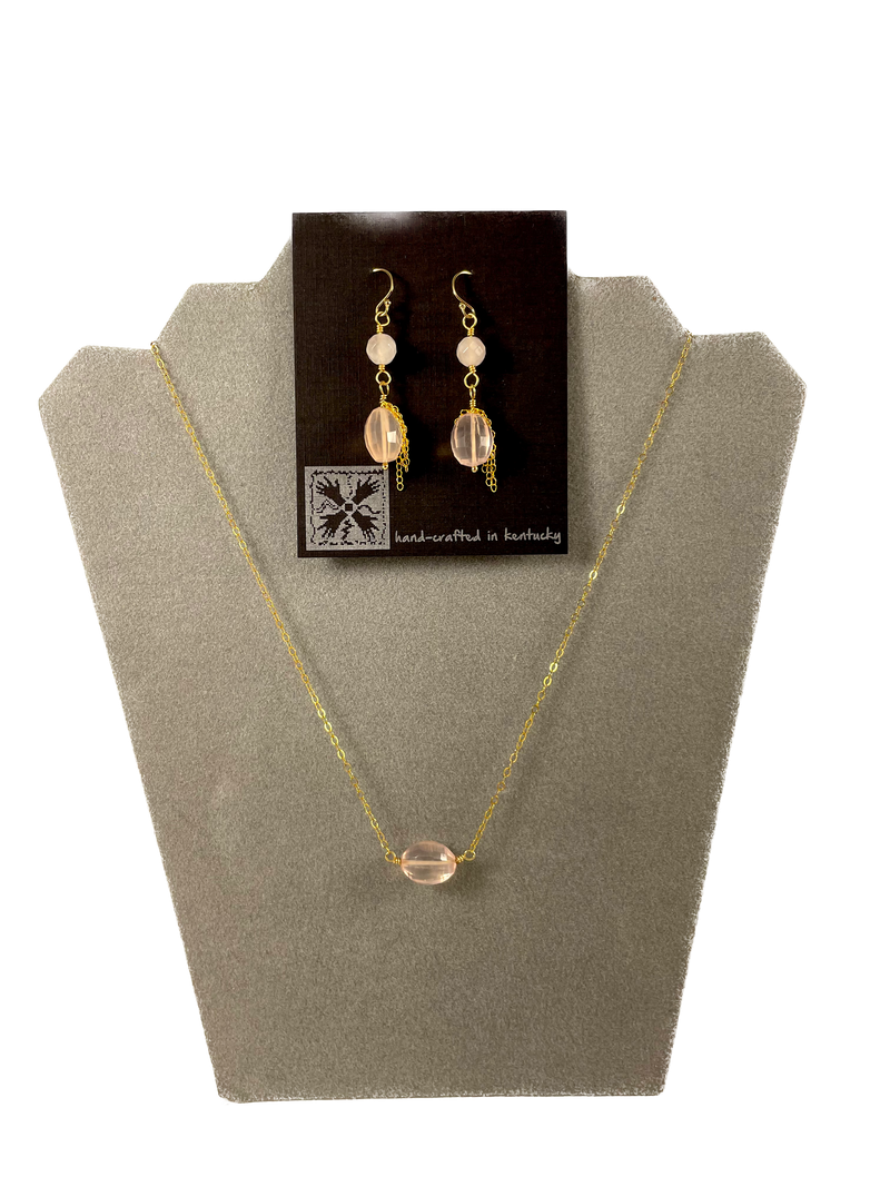 Rose Quartz Necklace with Gold Chain