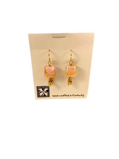 Square Pink and Gold Earrings