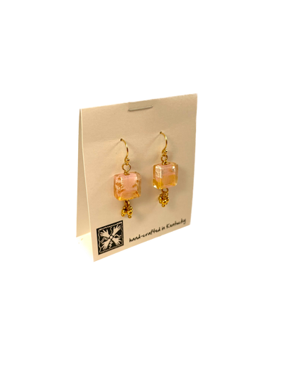 Square Pink and Gold Earrings