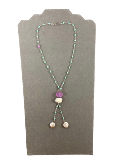 Teal and Purple Necklace with Pearls
