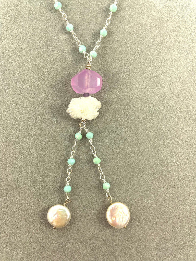 Teal and Purple Necklace with Pearls