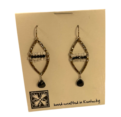 Silver Tear Drop Earrings with White and Black Stones