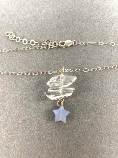Star Necklace with Transparent Stones and Silver Chain