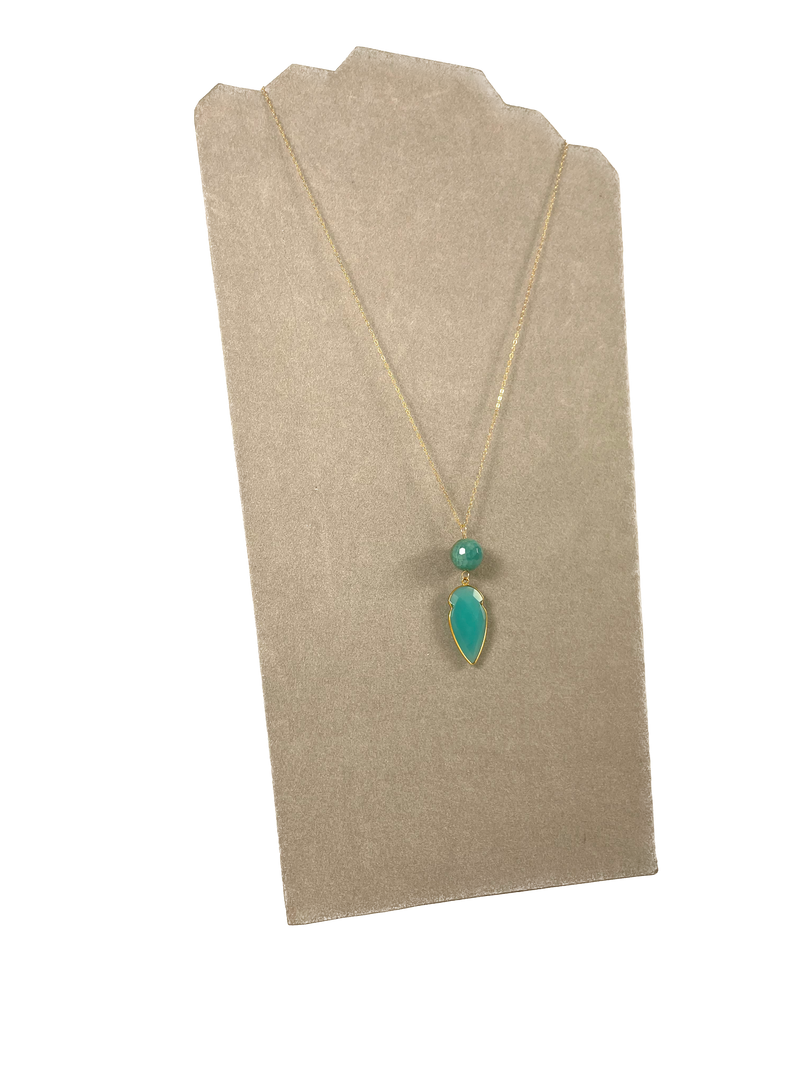 Teal Stone Necklace with Gold Chain