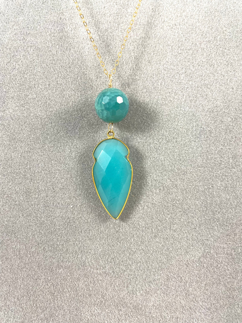 Teal Stone Necklace with Gold Chain
