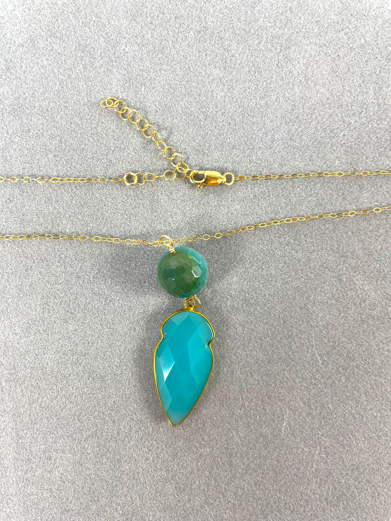 Teal Stone Necklace with Gold Chain