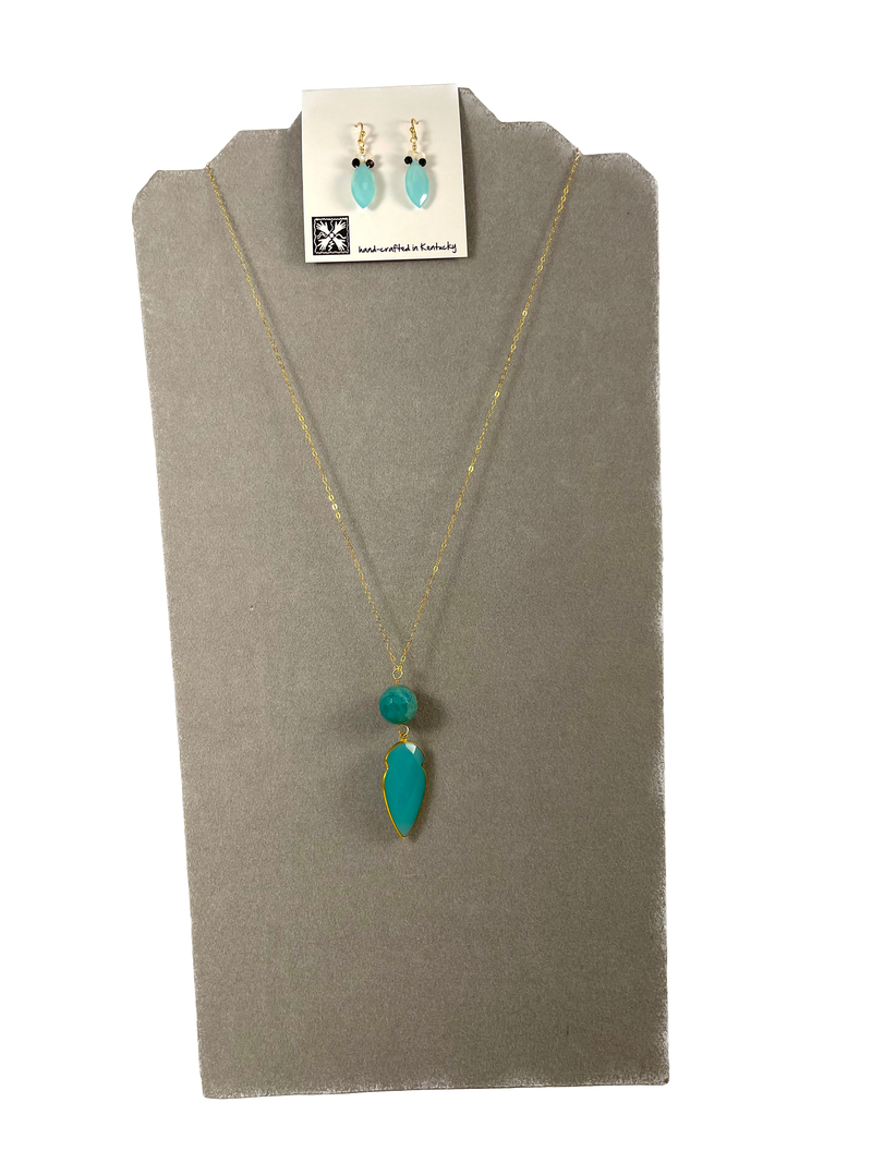 Teal Stone Necklace with Gold Chain