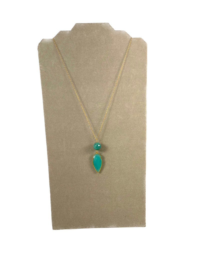 Teal Stone Necklace with Gold Chain
