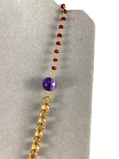 Purple Stone Necklace with Gold Chain