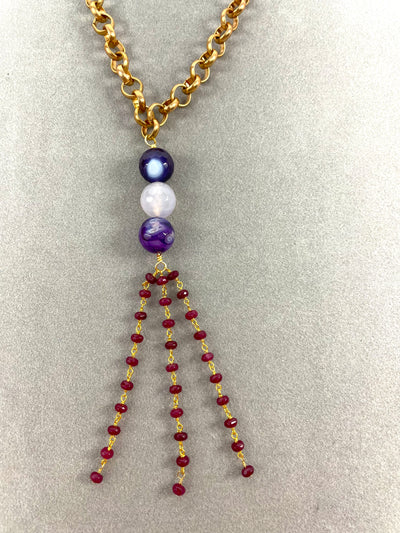 Purple Stone Necklace with Gold Chain
