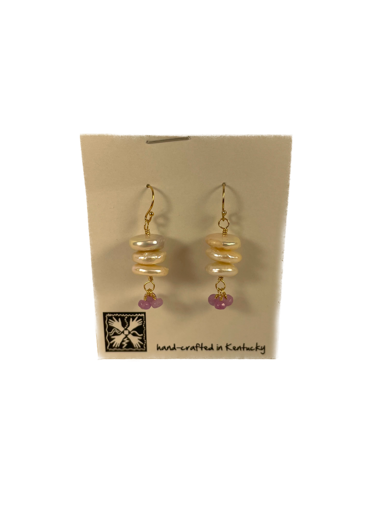 Pearl Stack Earrings with Purple Bead