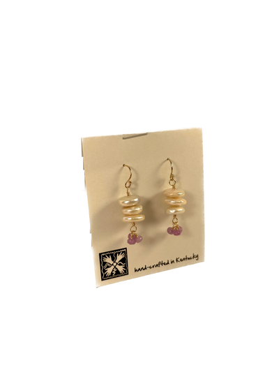 Pearl Stack Earrings with Purple Bead