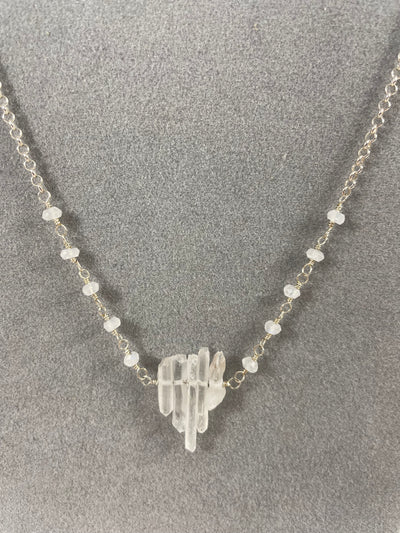 White Quartz Points Necklace with Silver Chain