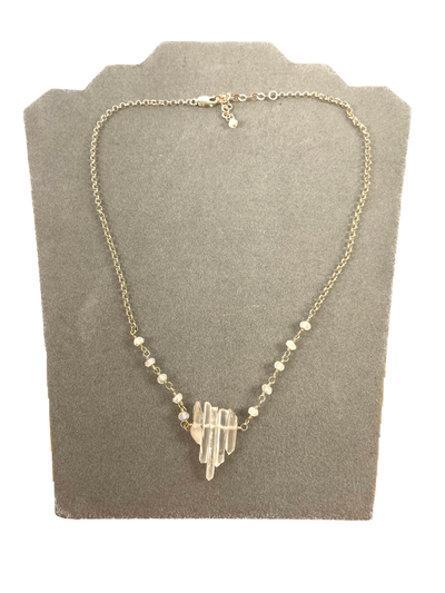 White Quartz Points Necklace with Silver Chain