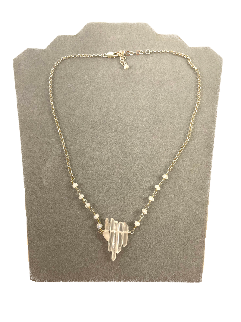 White Quartz Points Necklace with Silver Chain