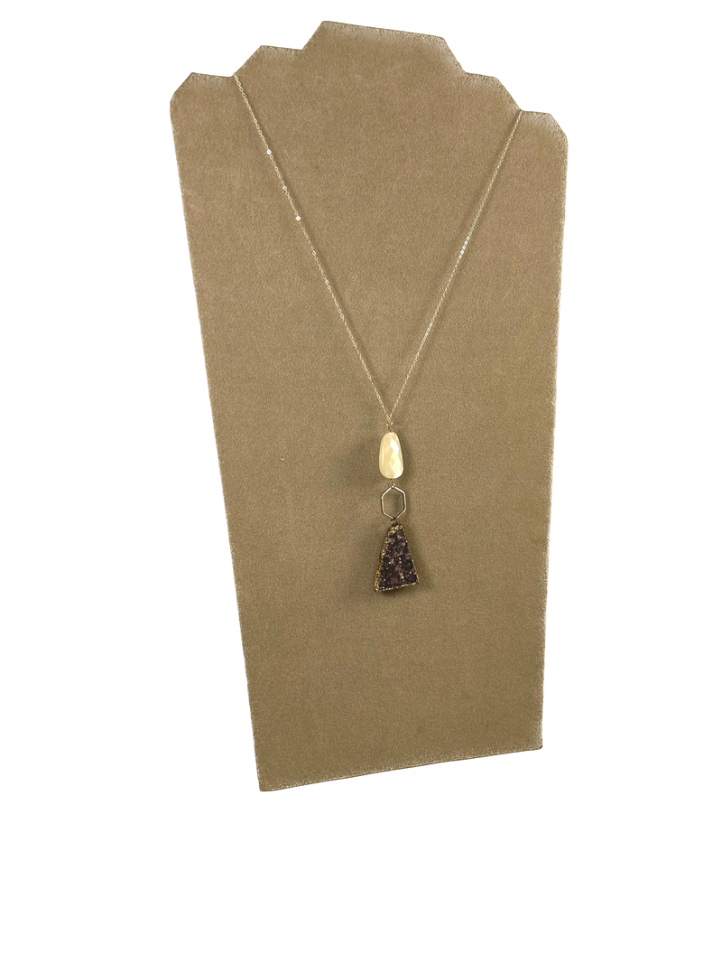 Purple Quartz and White Stone Necklace on Silver Chain