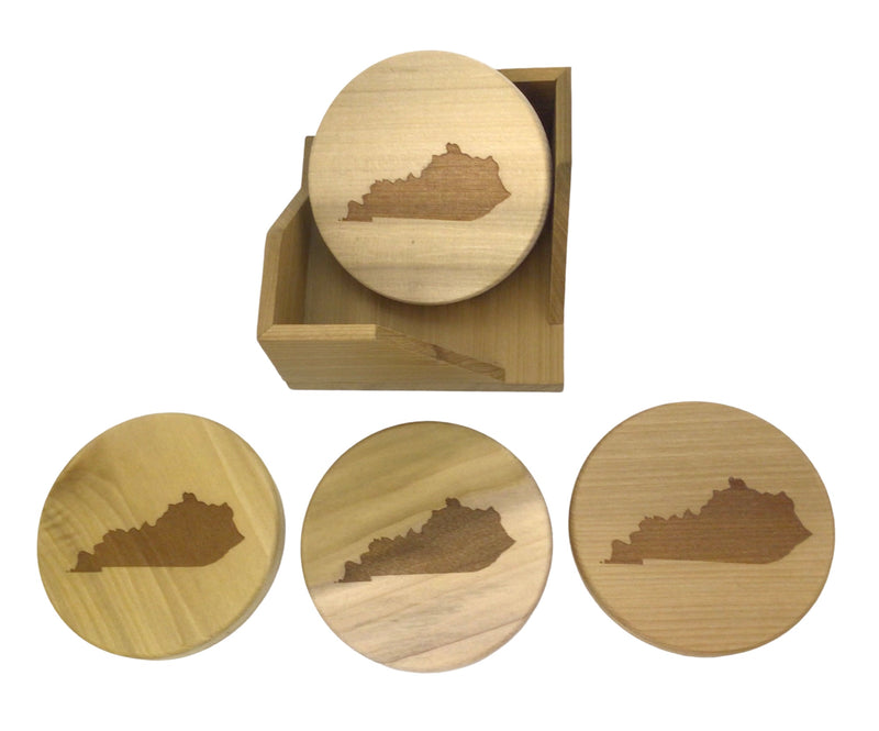 Wooden Kentucky Coaster Set with Holder - This set of 4 is a great gift for dad and grandpa, or for your wife so that she stops yelling at ya about stains on the wood work!