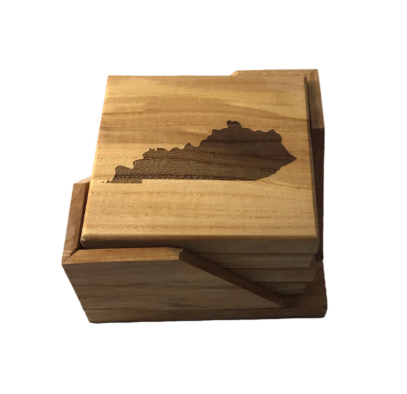 Wooden Kentucky Coaster Set with Holder - This set of 4 is a great gift for dad and grandpa, or for your wife so that she stops yelling at ya about stains on the wood work!