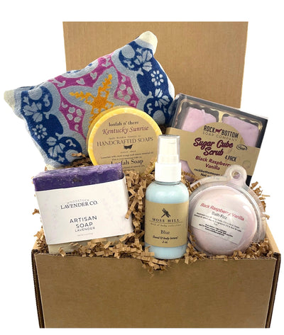 Pamper Me Basket/Box - Weep no more my lady! Pamper yourself with Kentucky crafted soaps, lotions, and scrubs!