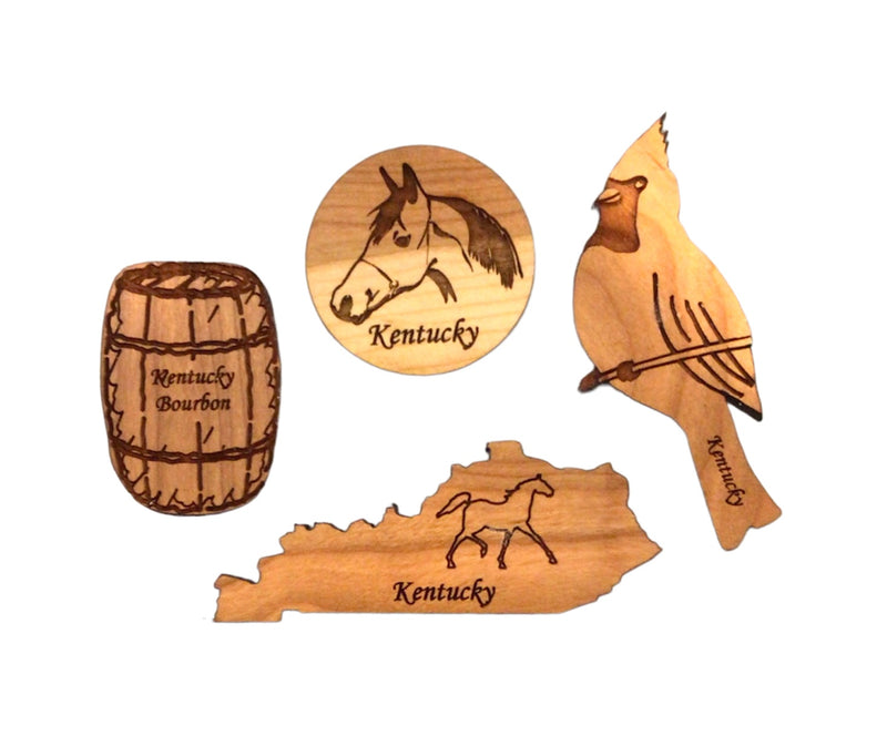 Kentucky Magnet - Is your fridge in need of some Kentucky decor? Commemorate your favorite parts of the Bluegrass state with native hardwood magnets.