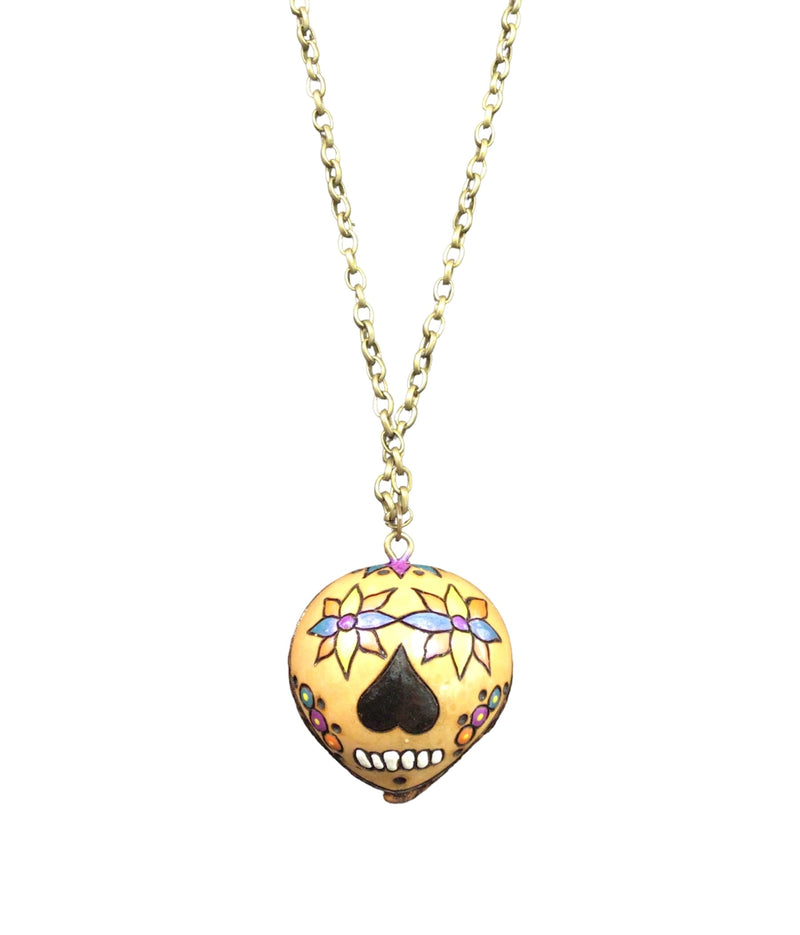 Sugar Skull Gourd Necklace - Made with a gourd, we can bet that your favorite jewelry lover won&